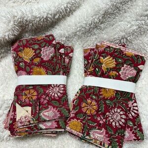 Pottery Barn Annalise Block Print Napkins in Red and Green